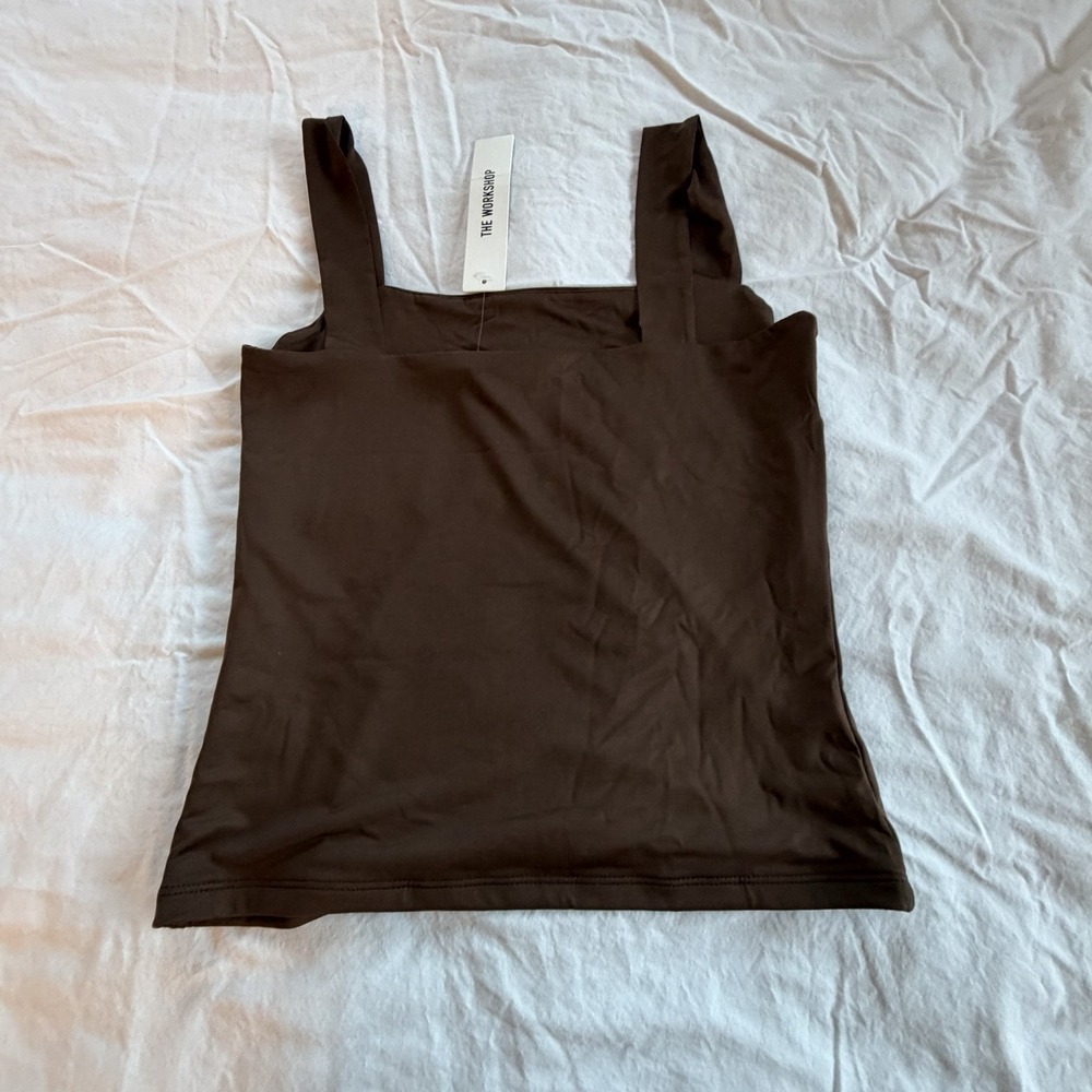 The Workshop Brown Square Neck Tank Top Womens Size L Stretch‎ Minimalist